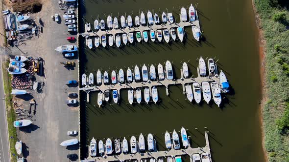 Yacht Parking in Marina Aerial Top View of Boats