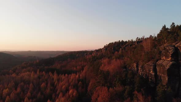 AERIAL: Drone shot of famous sandstone formations in Saxon Switzerland