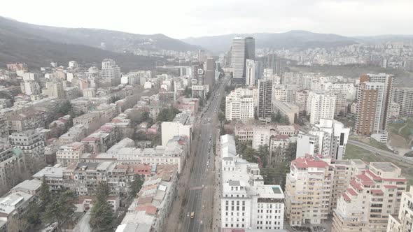 Aerial view of Chavchavadze avenue in Tbilisi, Georgia 2021 spring