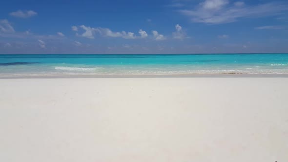 Aerial drone scenery of exotic shore beach adventure by blue lagoon and white sand background of a d