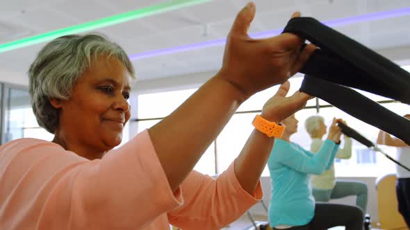 Group of senior women doing stretching exercise 4k