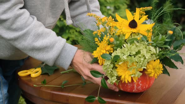 Autumn Flower Arrangement in Pumpkin Flowerpot