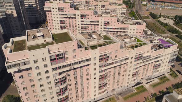 Residential Building with Old Paint and New Paint, Painting at Home. Aerial Drone Flight