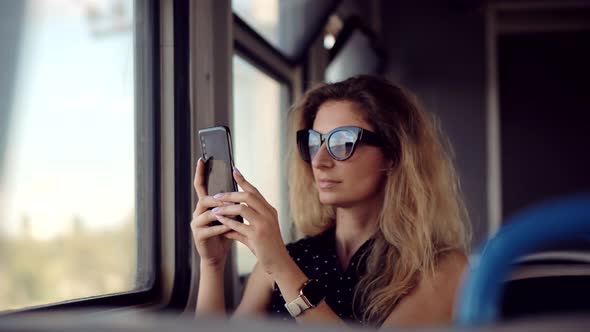 Tourist Active Lifestyle On Vacation Travel Tourism Adventure And Picture. Female Traveler On Train.