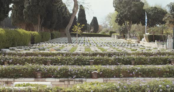 Military cemetery with graves of fallen soldiers in Israel