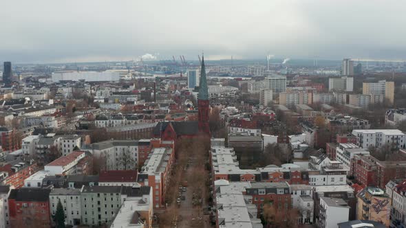Aerial View of St Peters Church in Hamburg Surrounded By Urban Apartment Buildings