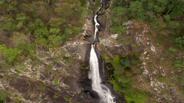 Windin Falls waterfall top down aerial, Atherton Tablelands, Queensland, Australia
