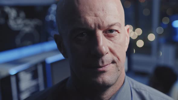 Caucasian Man in Night Office Portrait