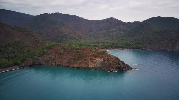 Drone view on the natural park among tracking path:"likya yolu" in South Turkey