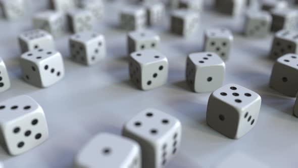 Dice with Japanese Yen Sign Among Scattered Dices alt