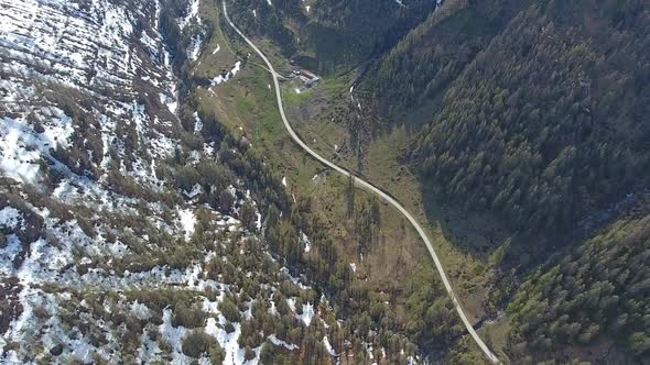 Aerial View on Road in Mountains at Spring
