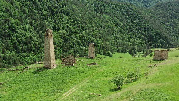 Medieval Tower Complex in Mountains