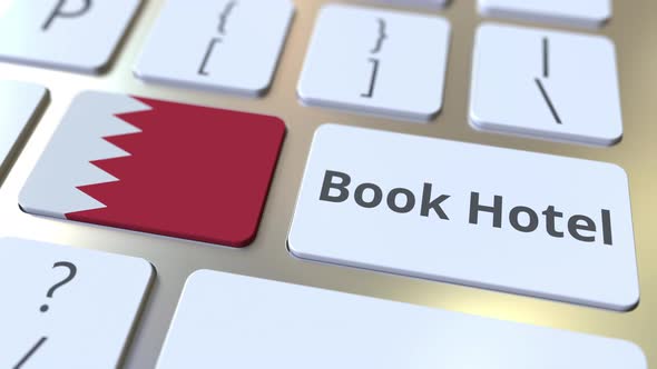BOOK HOTEL Text and Flag of Bahrain on the Buttons alt