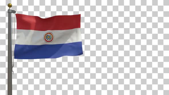 Paraguay Flag on Flagpole with Alpha Channel - 4K