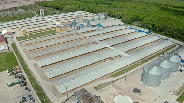 Aerial View Flying Over of Large Animal Pig Farm on the Natural Background.