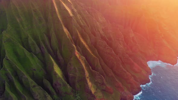 Impressive Mountains Aerial in Golden Sunset Light Wilderness Nature Background