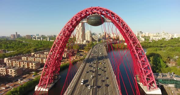 Zhivopisniy bridge, Moscow, Russia. Aerial