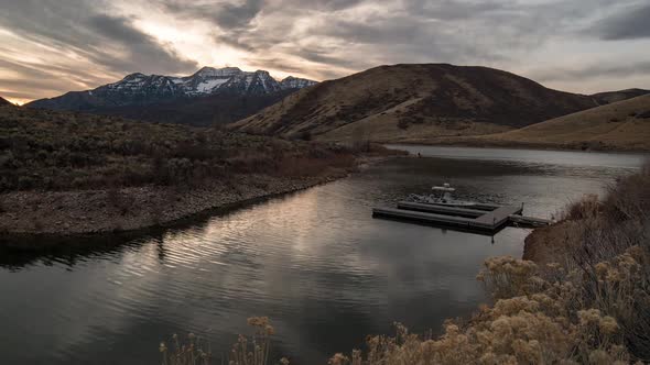 Colorful time lapse sunset over Deer Creek Reservoir