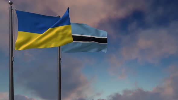 Botswana Flag Waving Along With The National Flag Of The Ukraine - 4K