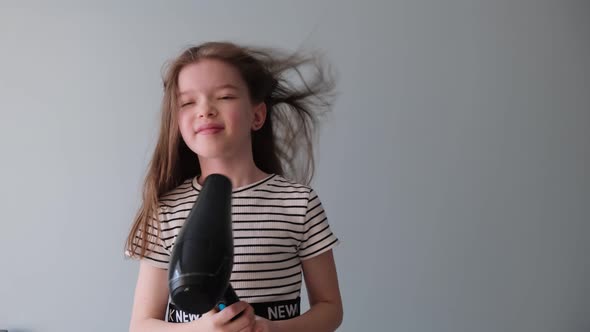 Little Cute Girl Blow Dry Washed Hair