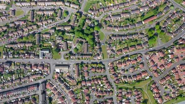 Aerial footage of the British town of Middleton in Leeds West Yorkshire in the UK