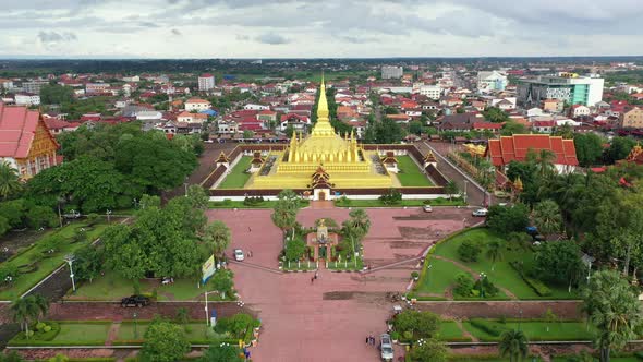 Aerial view of Pha That Luang - Vientiane. Laos landmark temple