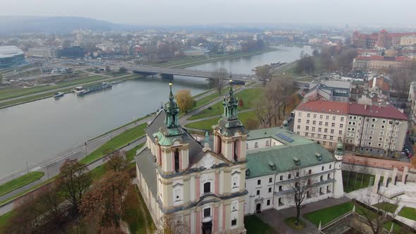 Church on the Rock (Kosciol na Skalce), Krakow, Poland - aerial shot