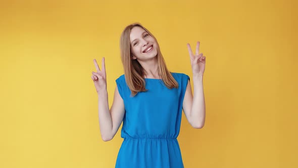 Peace Gesture Victory Celebration Girl Gif Loop alt