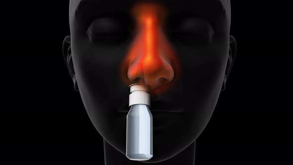 Decongestant Nasal Spray   Woman  Front View   Black Background