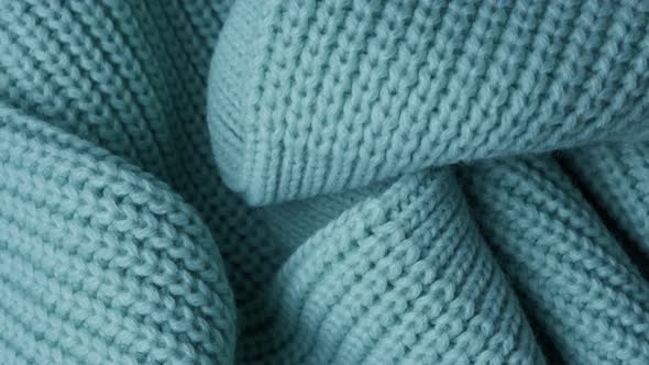 Closeup of Turquoise Knitted Wool Texture, Background