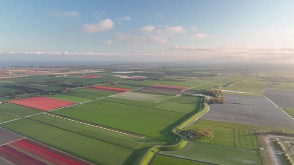 Westfriese Dijk 1 - Dike North-Holland spring season - Stabilized droneview in 4k
