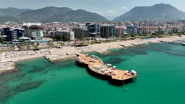 Pier by the sea aerial view Turkey Alanya 4 K