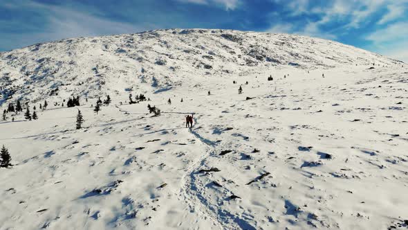 Aerial View of the Snowy Mountainside South Ural