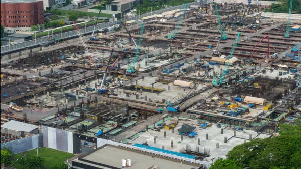 Time Lapse of Construction Site with Heavy Construction Machinery in Metropolis