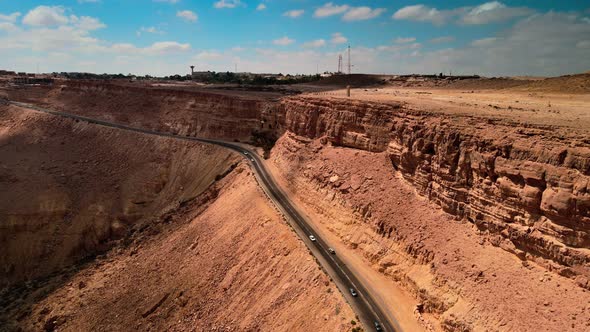 Drone Shot City Mitzpe Ramon Near the Ramon Crater in the Negev Desert in Southern Israel