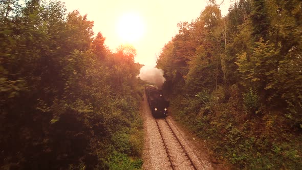 Vintage Retro Steam Engine Train Crossing Railway