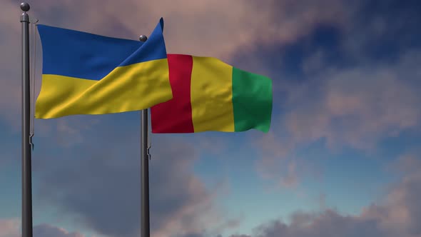 Guinea Flag Waving Along With The National Flag Of The Ukraine - 4K