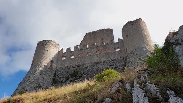 Low angle view of  impregnable Rocca Calascio medieval fortress, Abruzzo. Italy