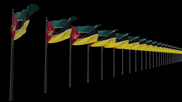 Row Of Mozambique Flags With Alpha 2K