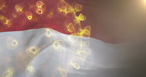 Indonesia Flag With Corona Virus Bacteria 4K