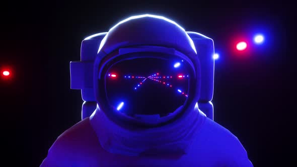 Astronaut With Neon Laser Lights In Dark Space 4K