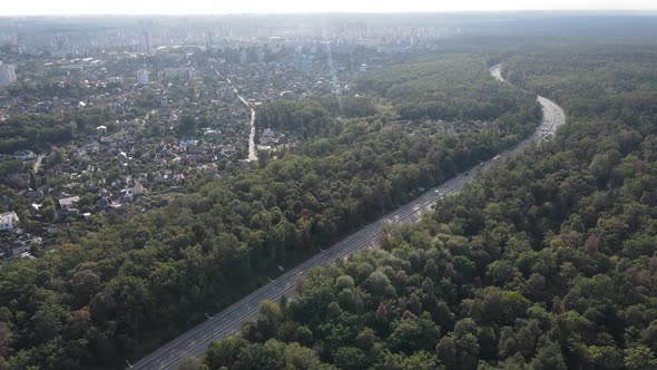 Aerial View of the Border of the Metropolis and the Forest. Kyiv, Ukraine