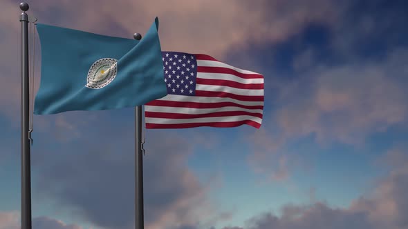 Virginia Beach City Flag Waving Along With The National Flag Of The USA - 4K