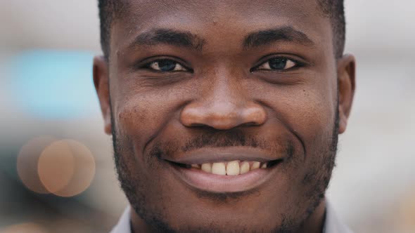 Headshot Young Happy Positive African American Businessman Company Representative Looking at Camera