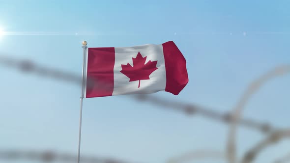 Canada  Flag Behind Border