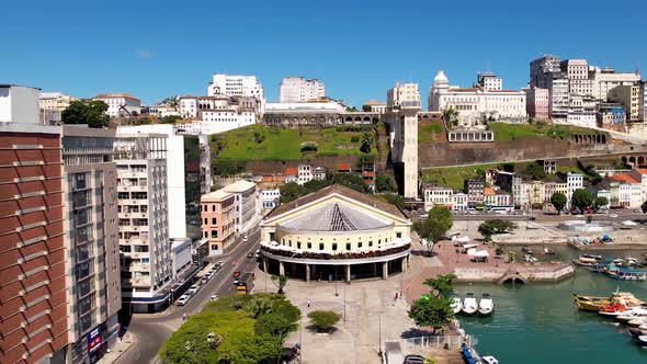 Downtown of Salvador Bahia Brazil. Historic buildings at tourism postalcard.