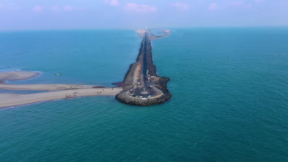 Beautiful complete aerial view of Dhanushkodi tip of India