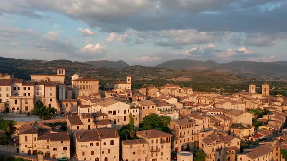 An aerial shot of Spello, an ancient town in Italy