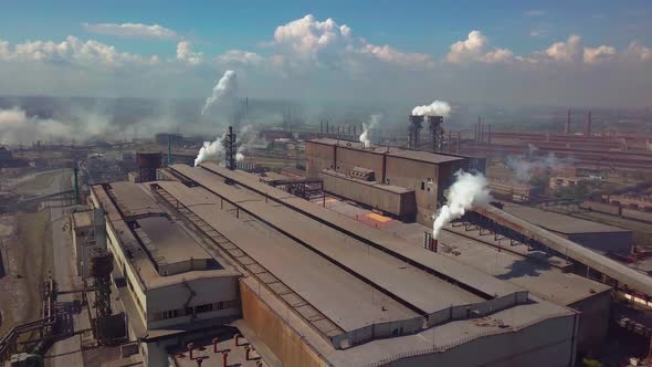 Aerial View. Industry Plant. Smoke Pipes