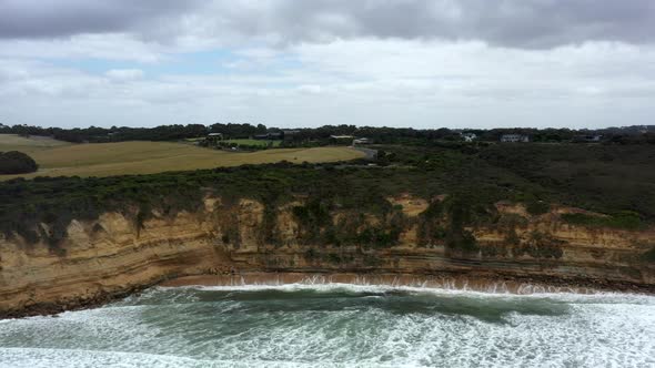 AERIAL Towards The Bells Beach Coastline, Australia